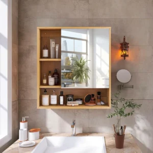 Wall Medicine Cabinet Natural Bamboo Bath Cabinet