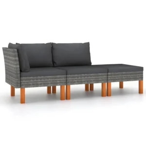 3 Piece Patio Lounge Set Poly Rattan and Solid Wood