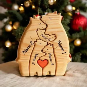 Art Wooden Bear Family Puzzle Personalized Name Custom Home Decor